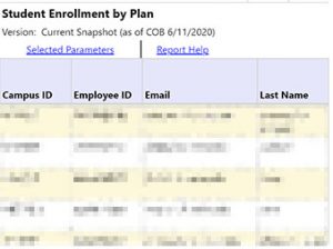 Example of the Student Enrollment by Plan Report