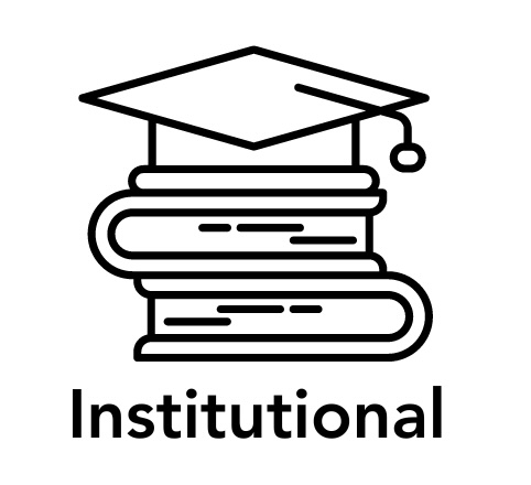 Icon of a graduation cap stacked on 2 textbooks with the word Institutional