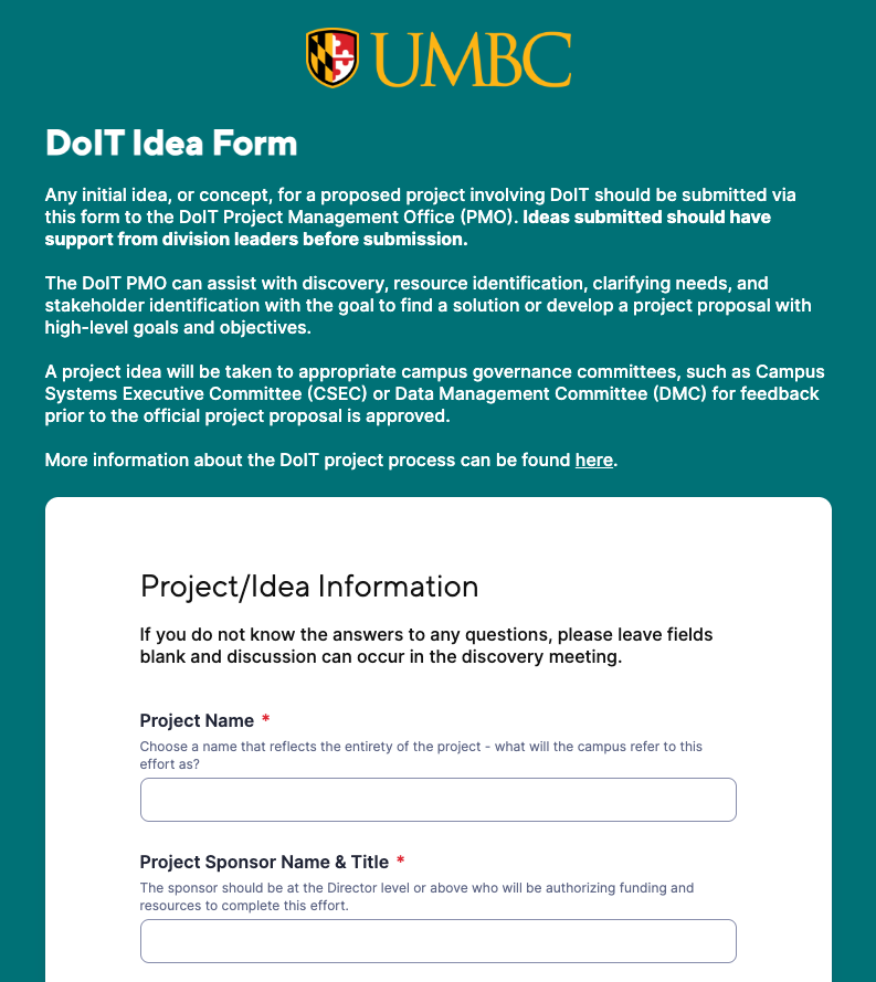 Preview of the DoIT Idea Form